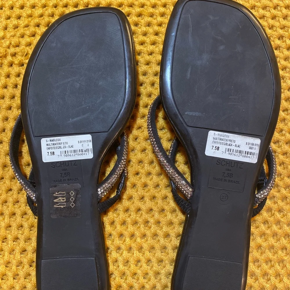 SCHUTZ Black Sandals with Gold Accents - Picture 2 of 4